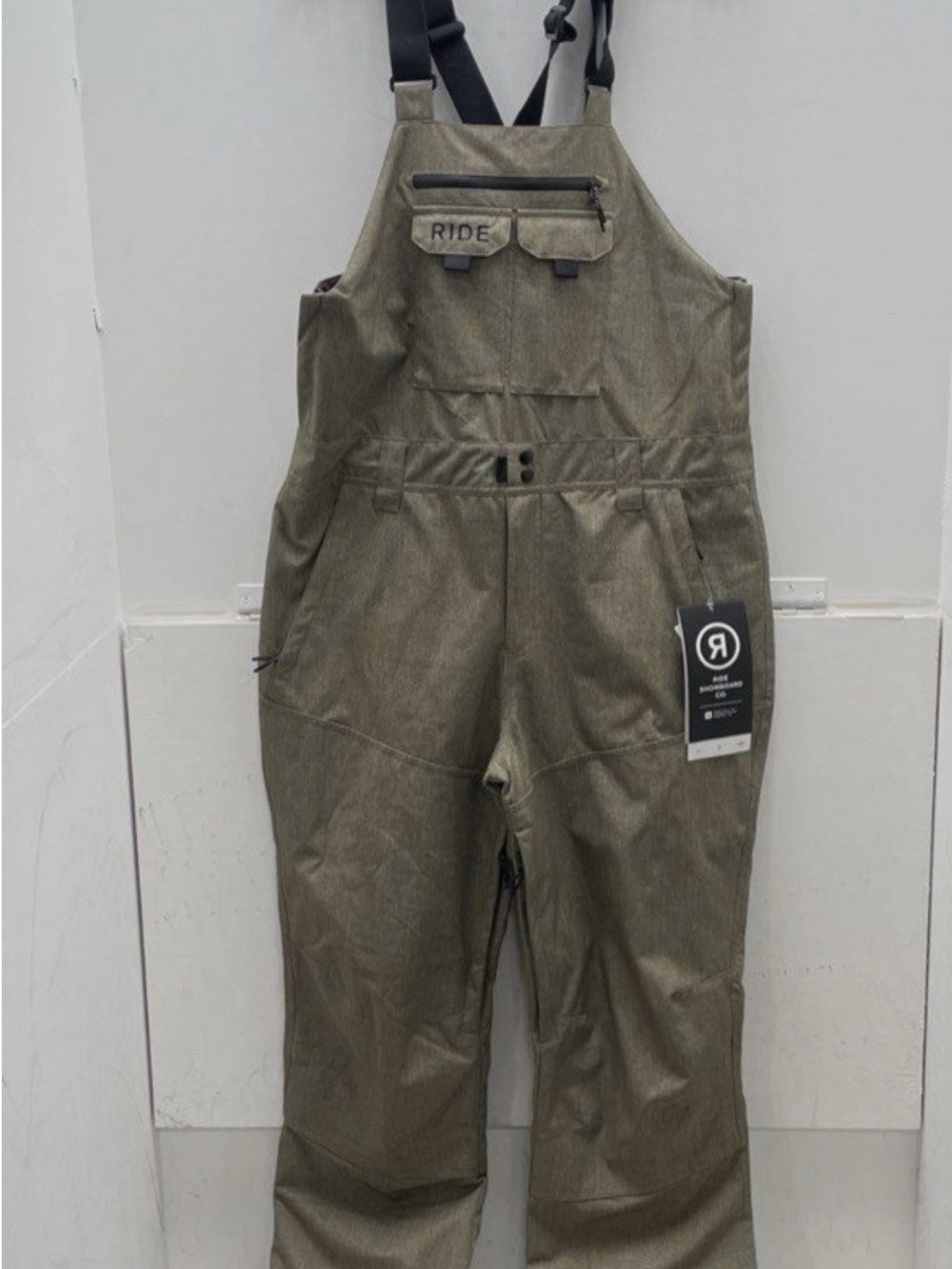 NWT RIDE Strata HD 10 Waterproof Olive Herringbone Snow Bib Overall